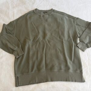 Aerie Crewneck Sweatshirt Oversized Green Ribbed Size XS